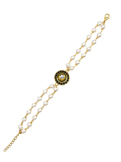 Pearl Lumba Rakhi Bracelet with Kundan Charm for Bhabhi
