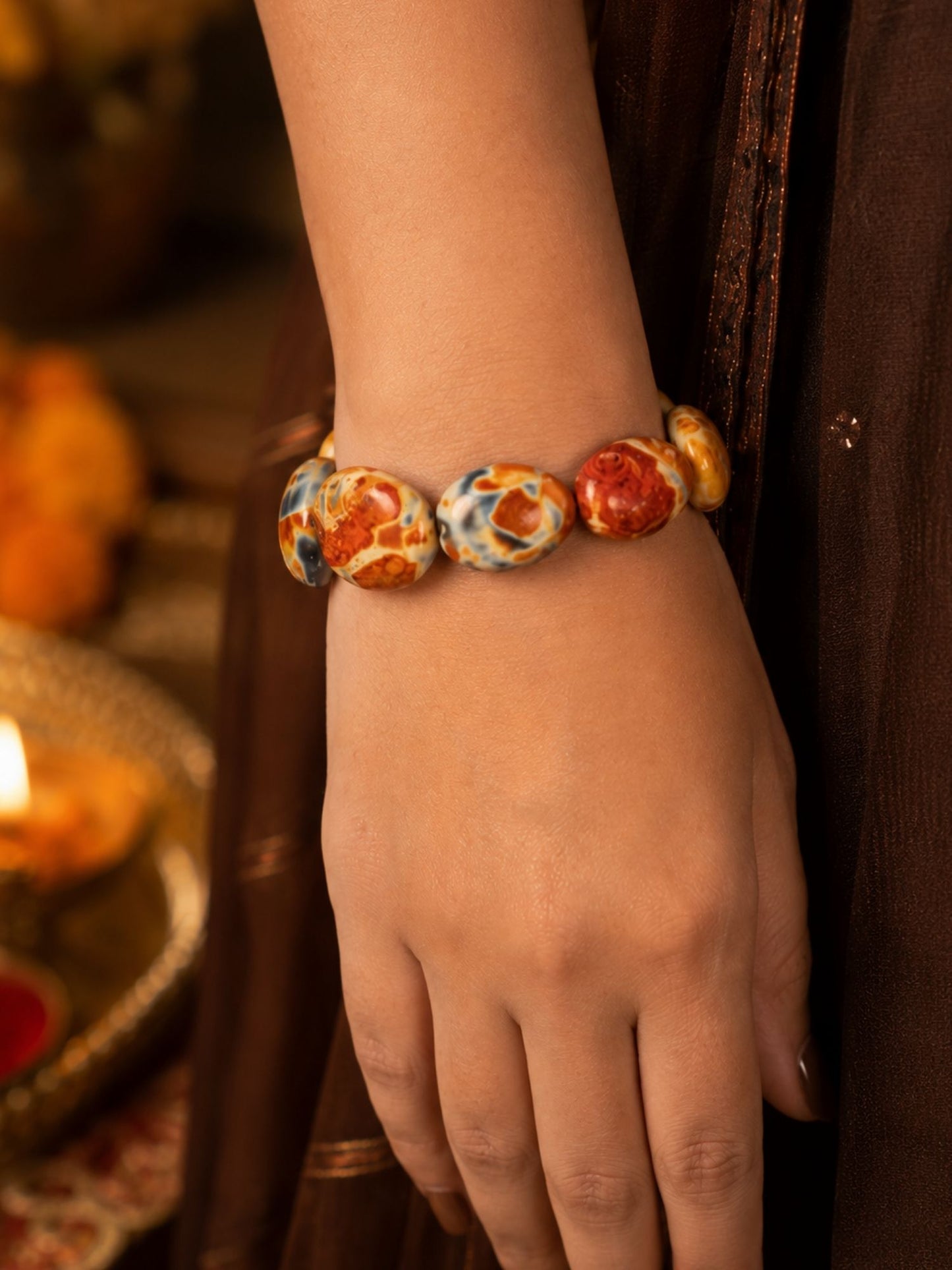 Agate Stone Heart Lumba Rakhi Bracelet for Bhabhi