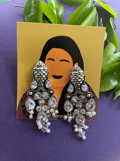 Silver Fish Earrings with Pearls