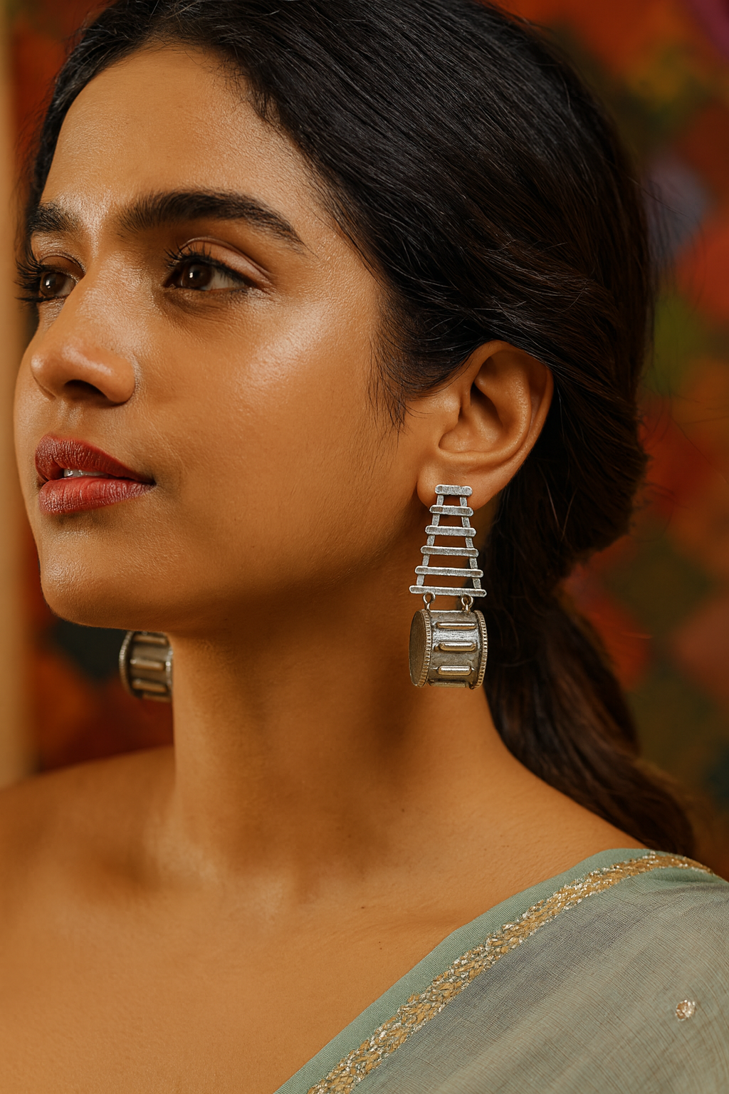 German Oxidized Silver Earrings for Women Damru Designs Drop Earrings