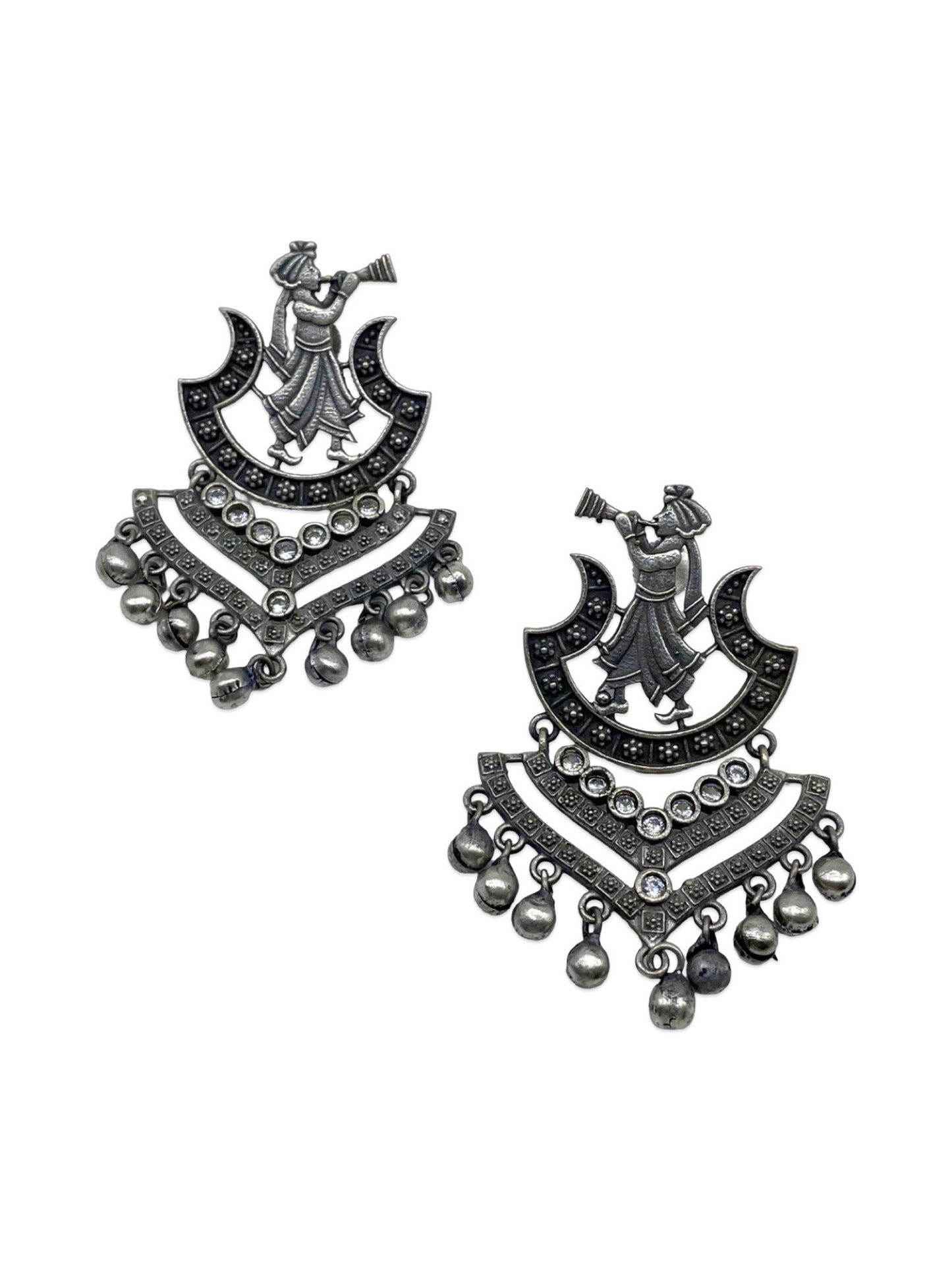 Drop Earrings Trumpet Playing Design With Ghungroo