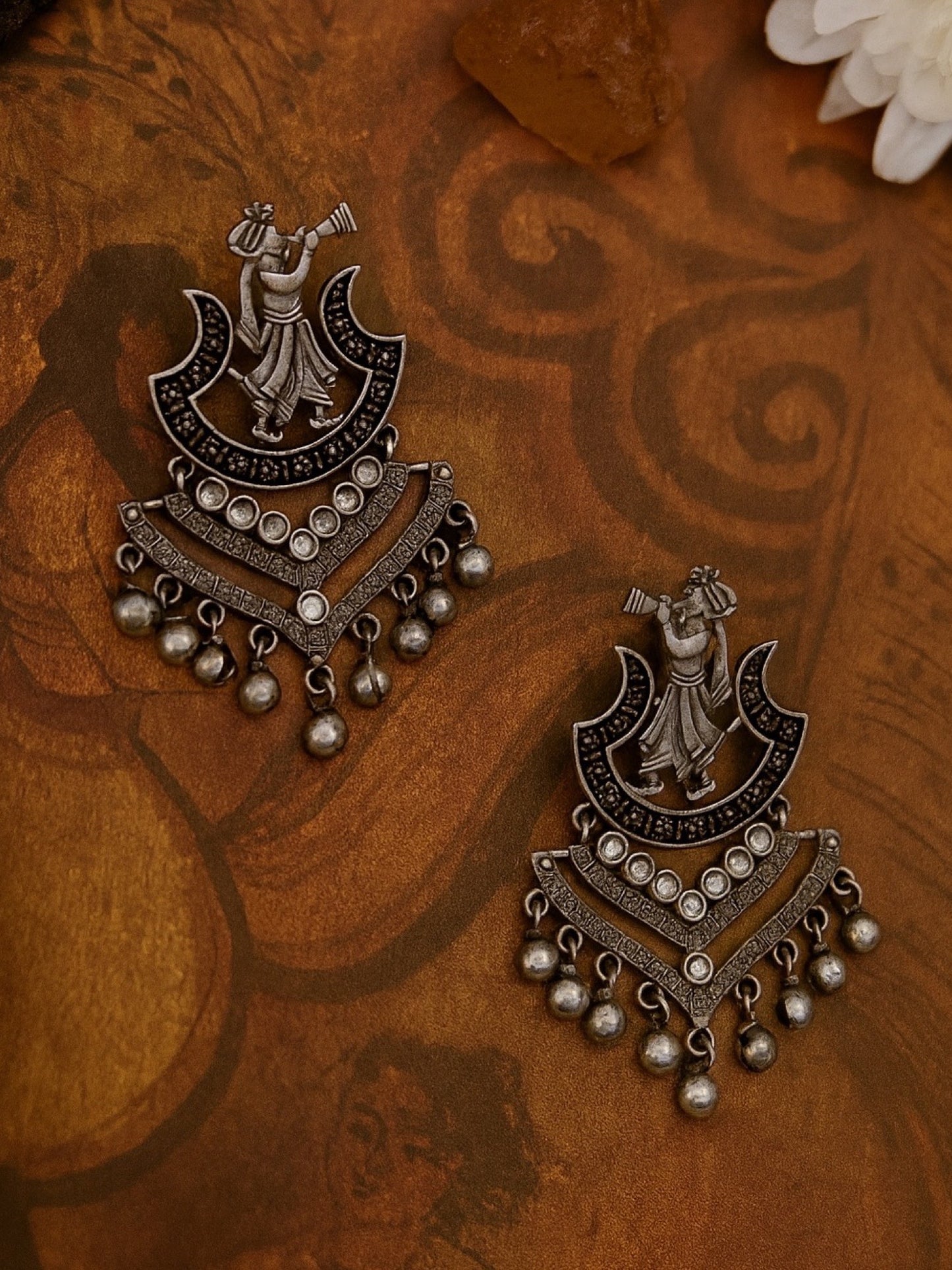 Drop Earrings Trumpet Playing Design With Ghungroo