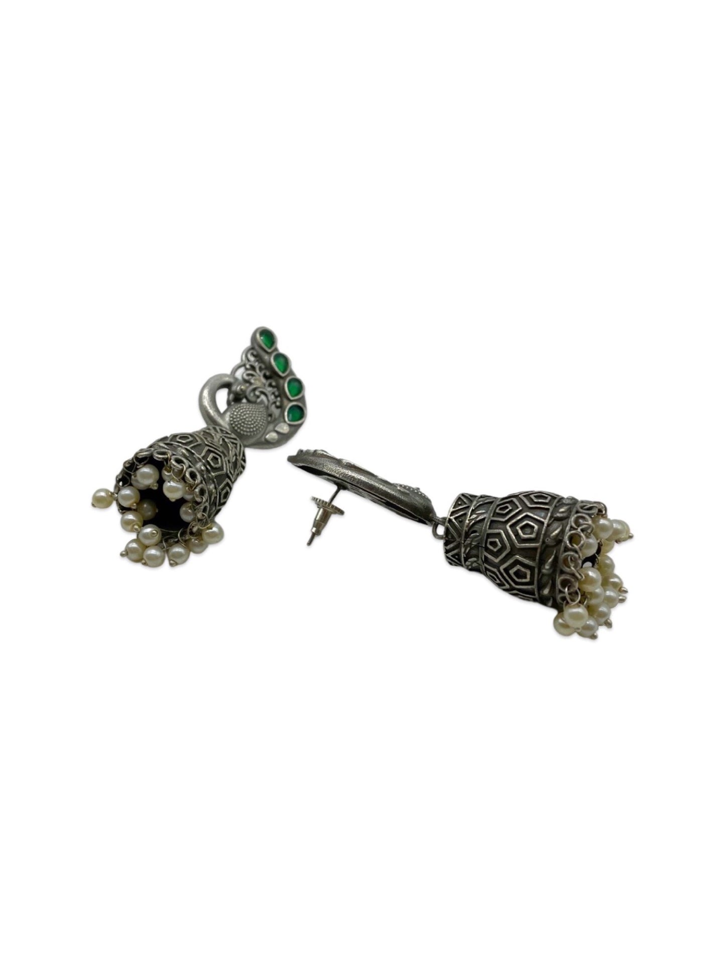 Jhumka Earrings Peacock Green Enamel Design
