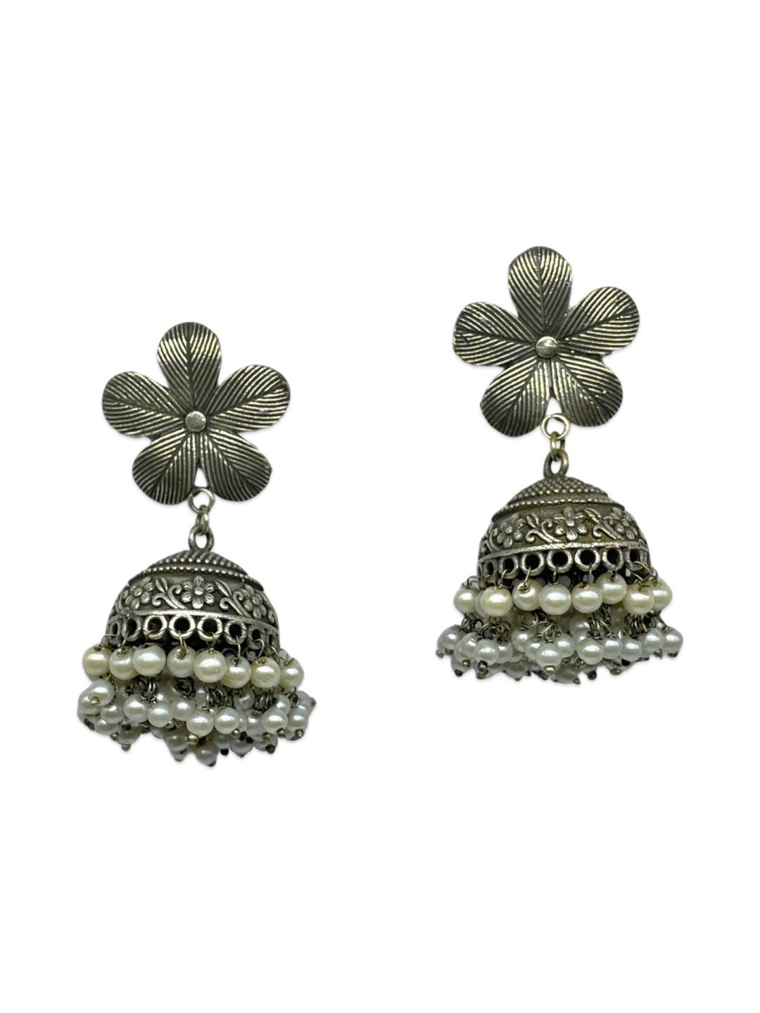 Jhumka Earring Floral Design With Pearls