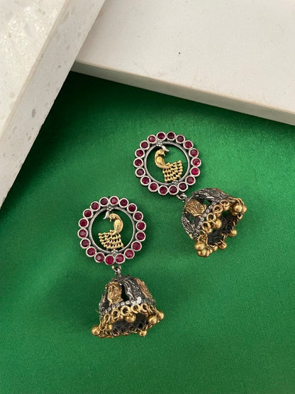 Jhumka Earrings Peacock & Radha Krishna