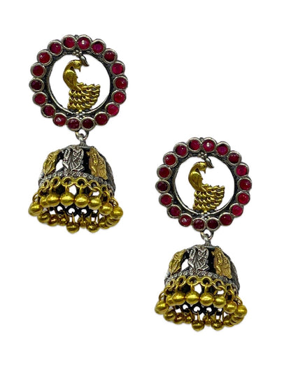 Jhumka Earrings Peacock & Radha Krishna