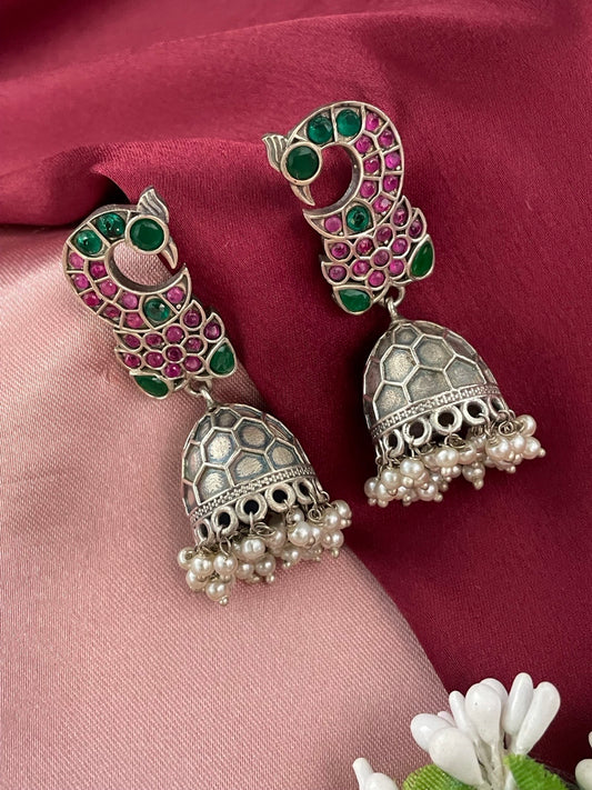 Jhumka Earring Peacock With Pearl Design