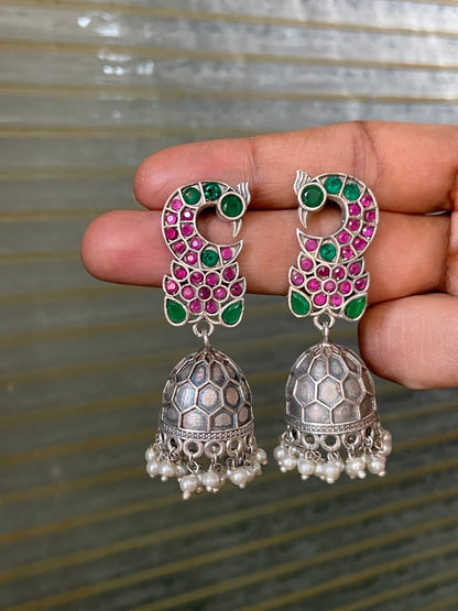 Jhumka Earring Peacock With Pearl Design