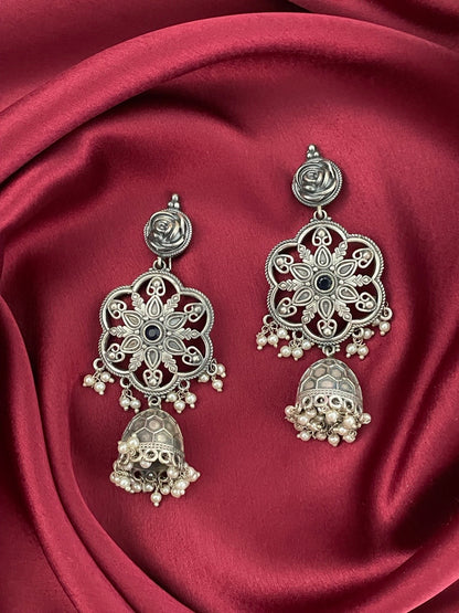 Jhumka Earrings Floral With Pearl Design 