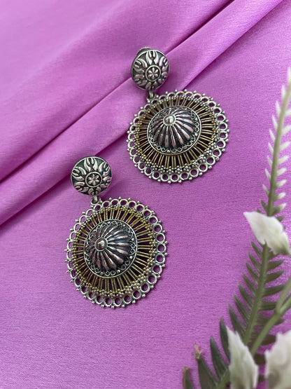 Dangle Earring Floral Silver Gold Design