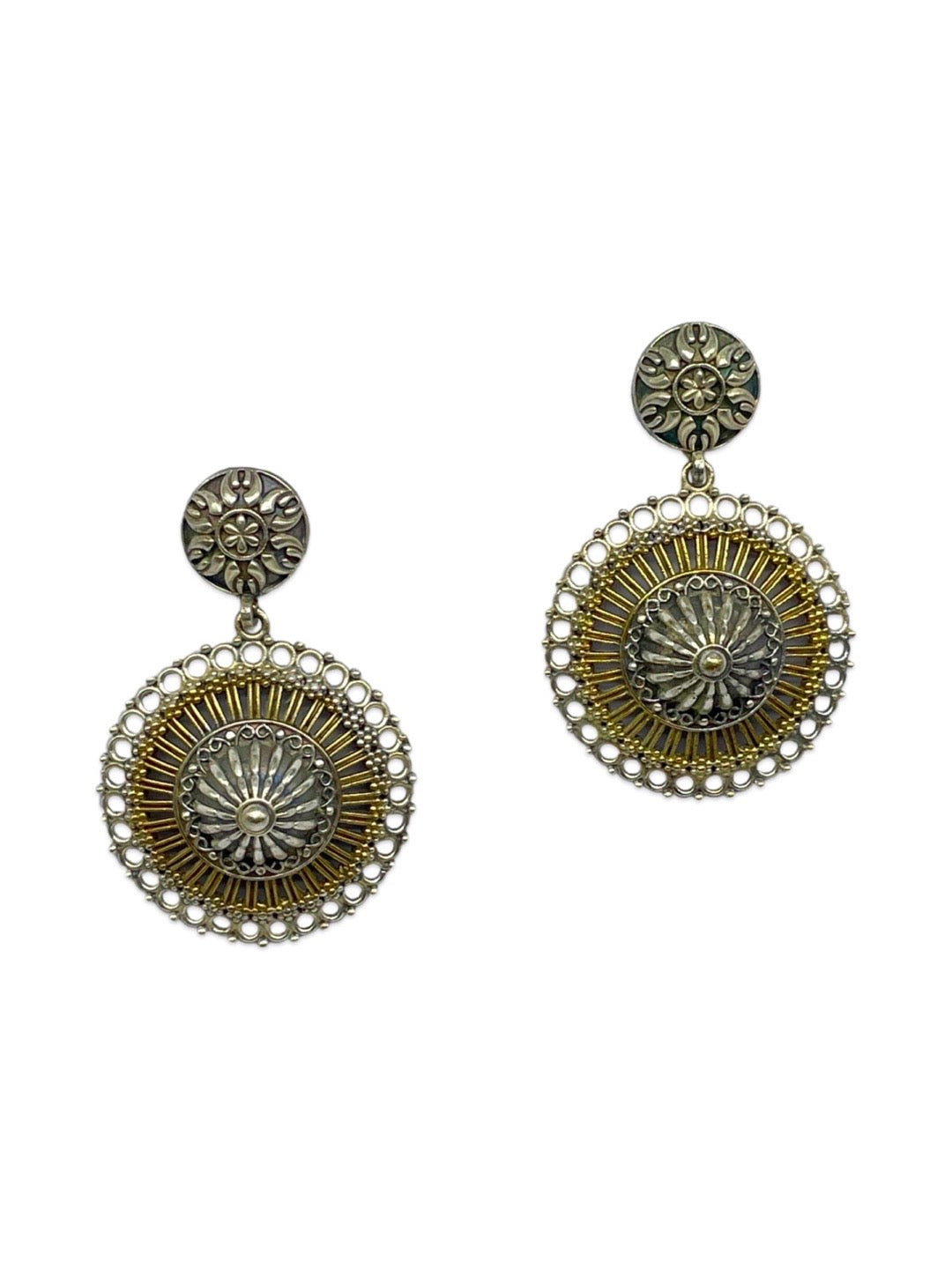 Dangle Earring Floral Silver Gold Design