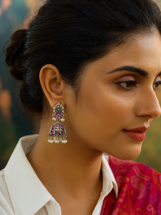 Jhumka Earring Flower With Pearl Design