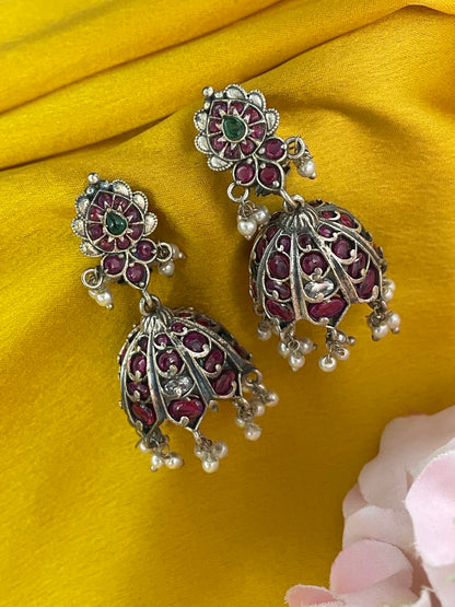 Jhumka Earring Flower With Pearl Design