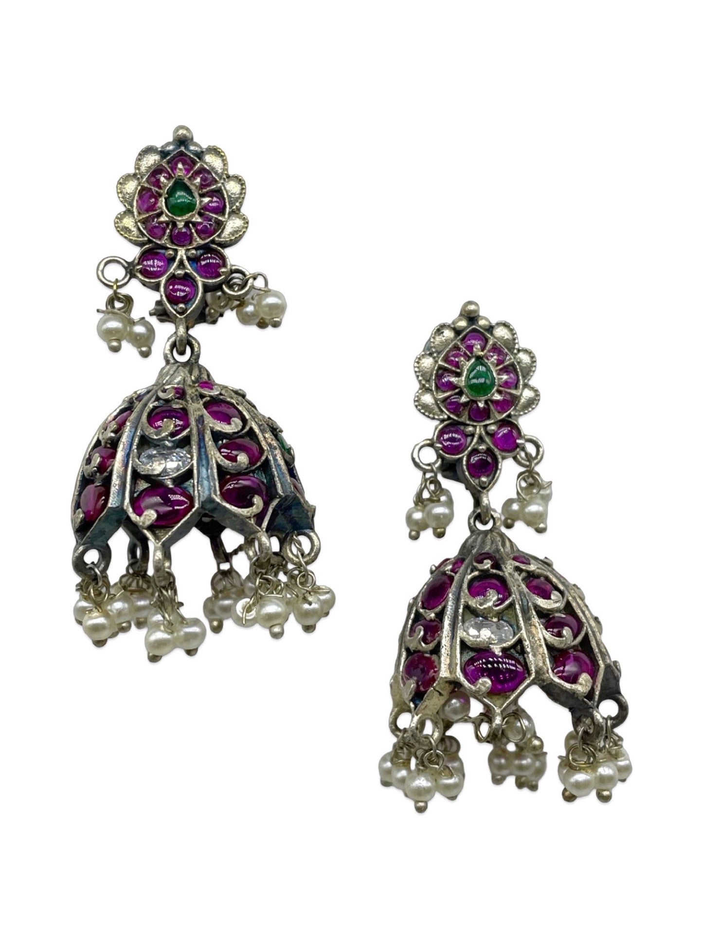 Jhumka Earring Flower With Pearl Design