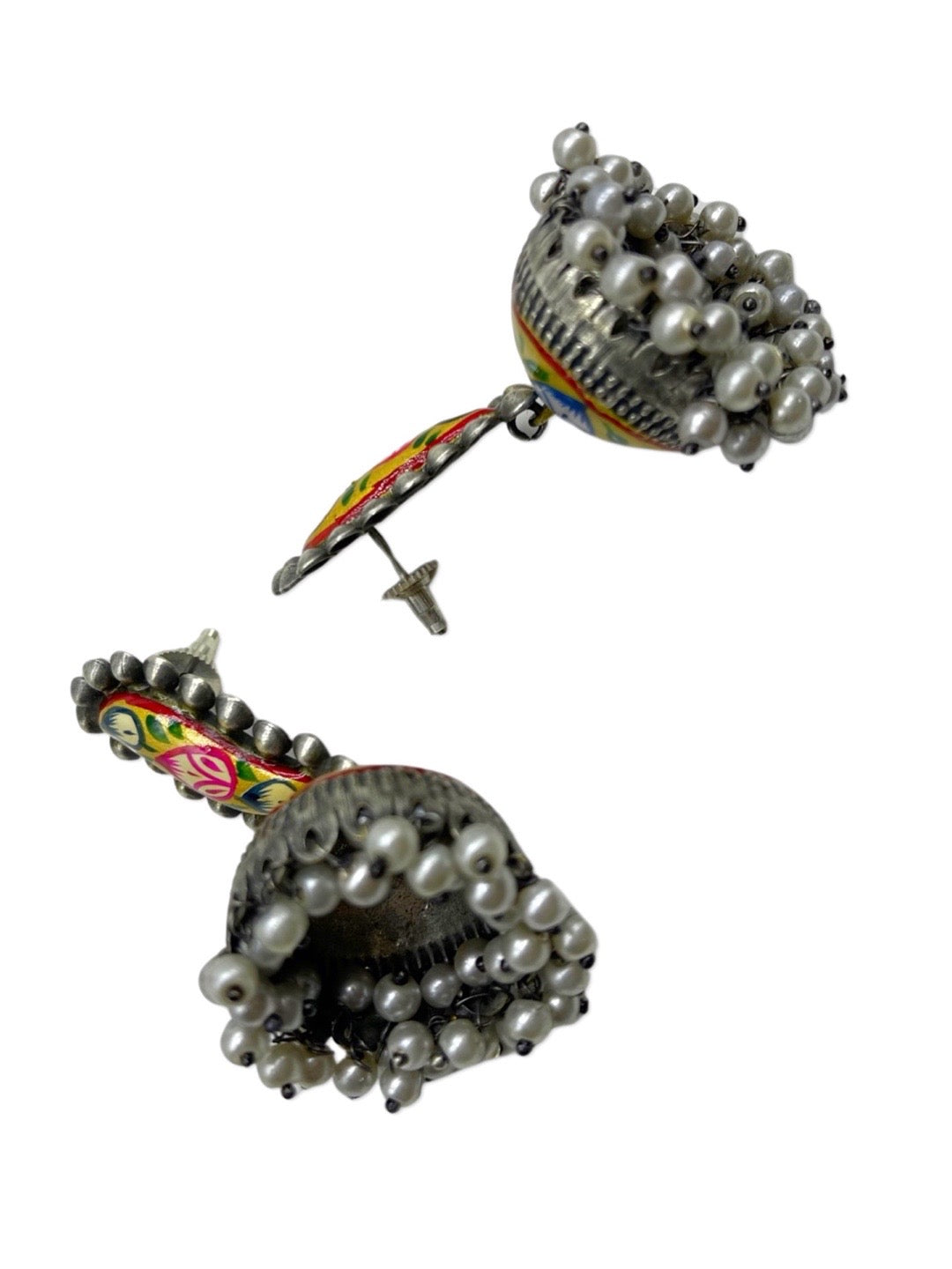 Jhumka Earrings Yellow Floral Design With Pearl German Oxidized Earring for Women