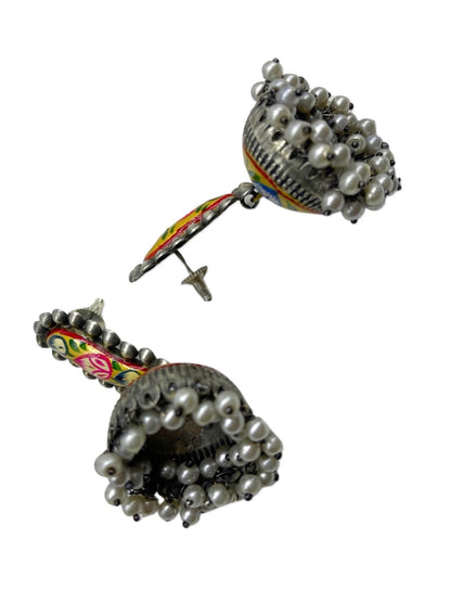 Jhumka Earrings Yellow Floral Design With Pearl German Oxidized Earring for Women