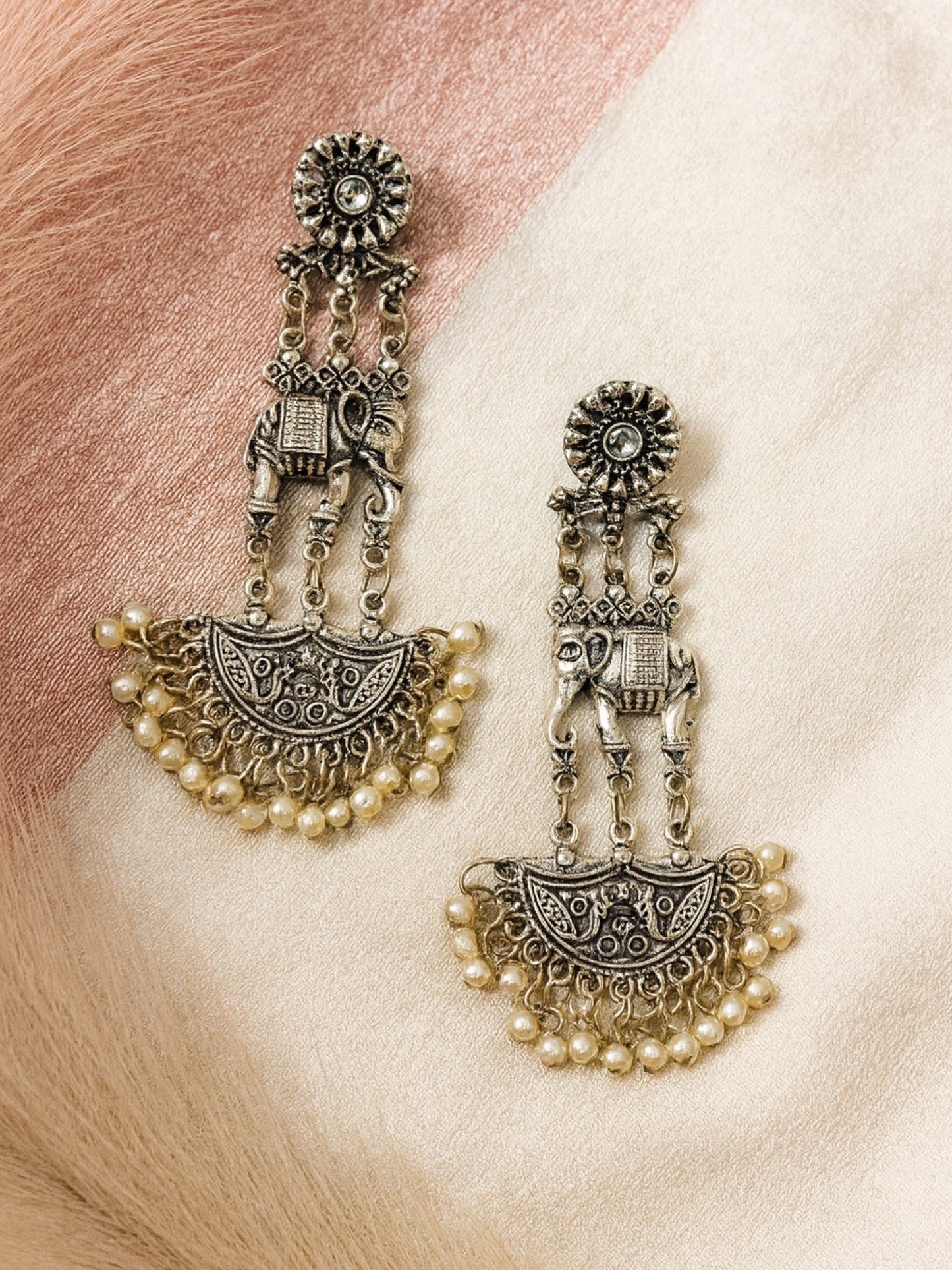 Drop Earrings Elephant With Pearl Design