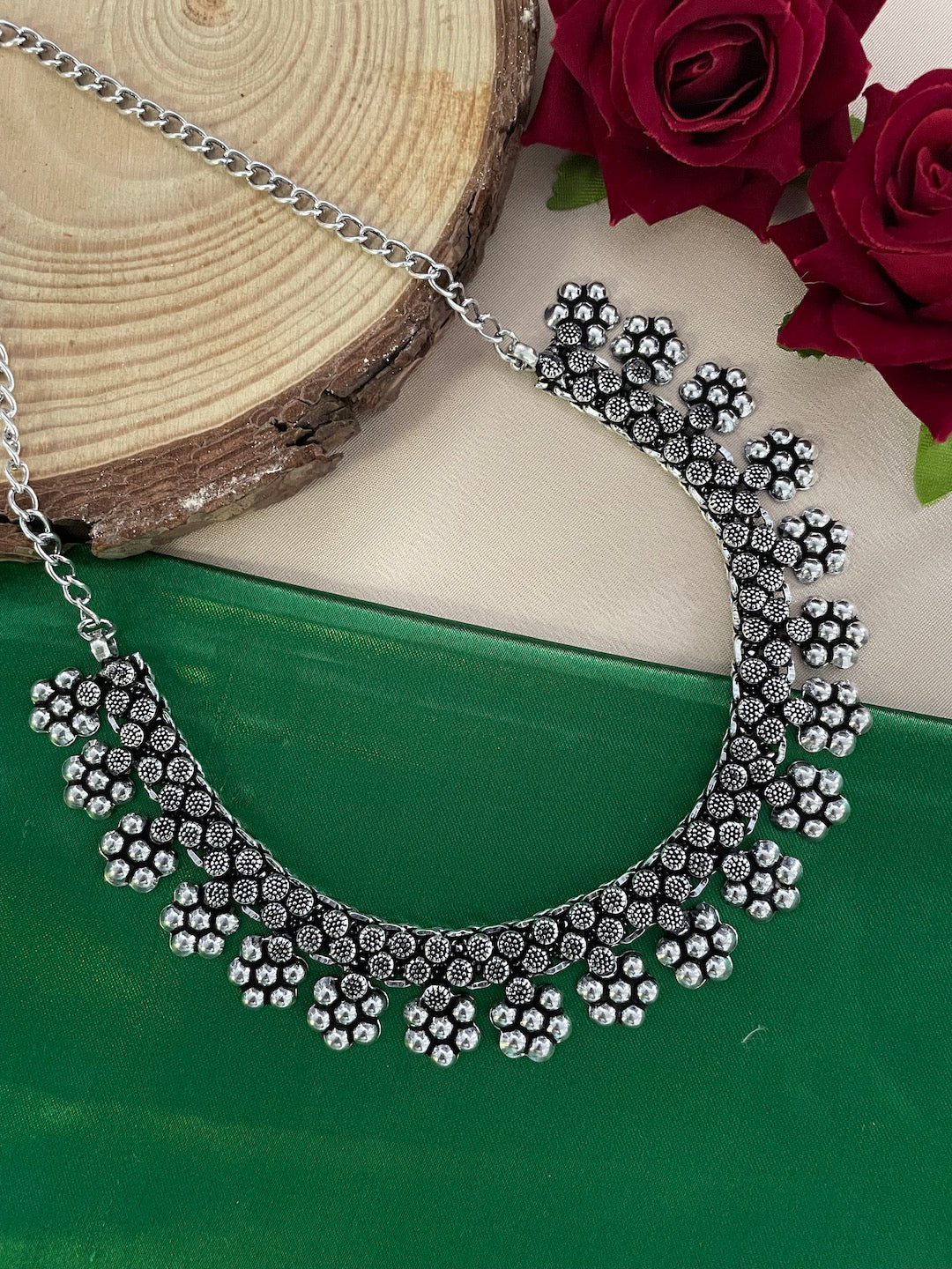 Silver Choker necklace Flower Design