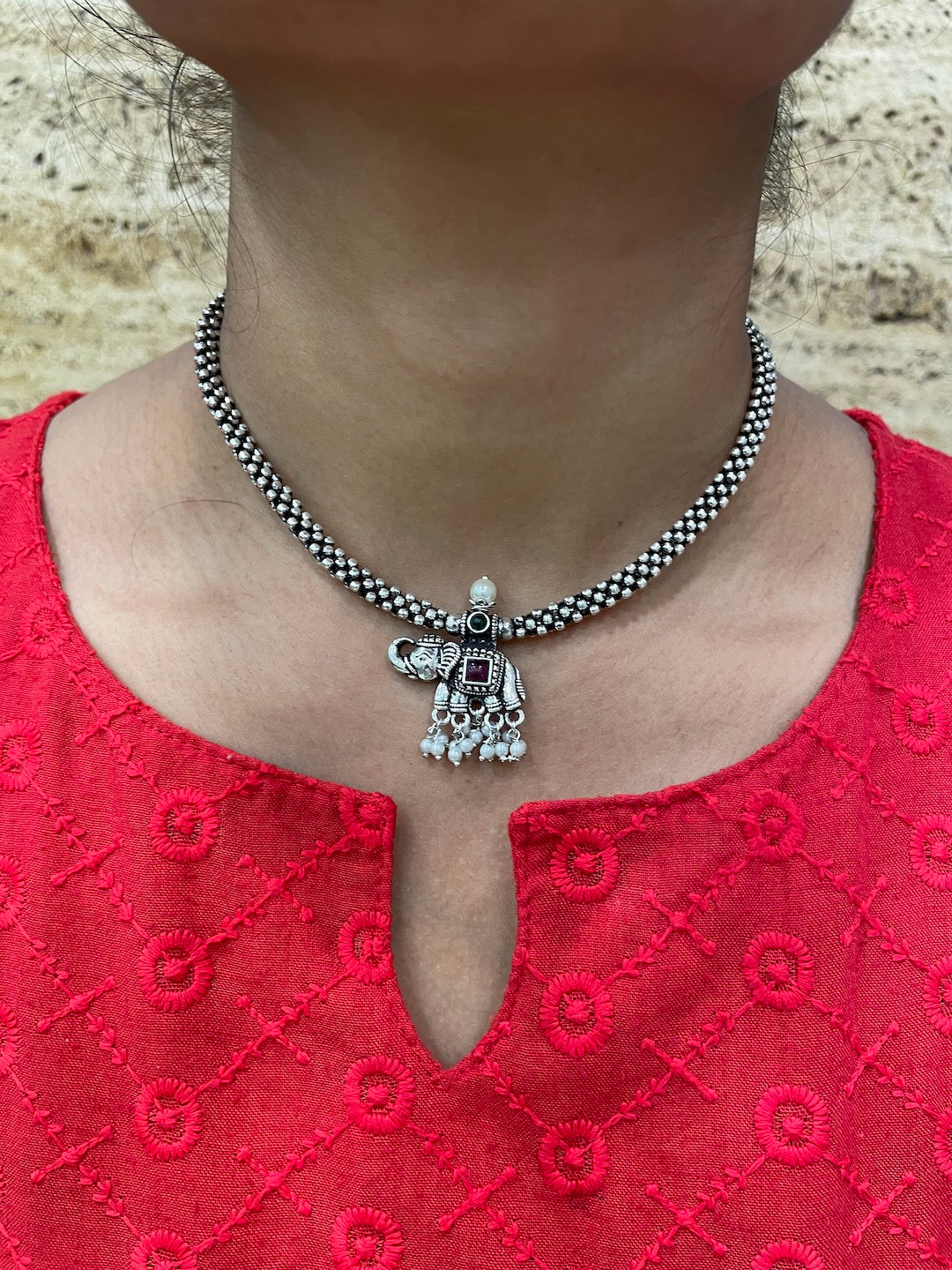 Silver Choker Necklace Thushi/Elephant