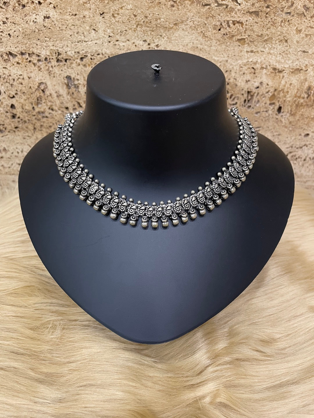 Silver Choker necklace Floral Design