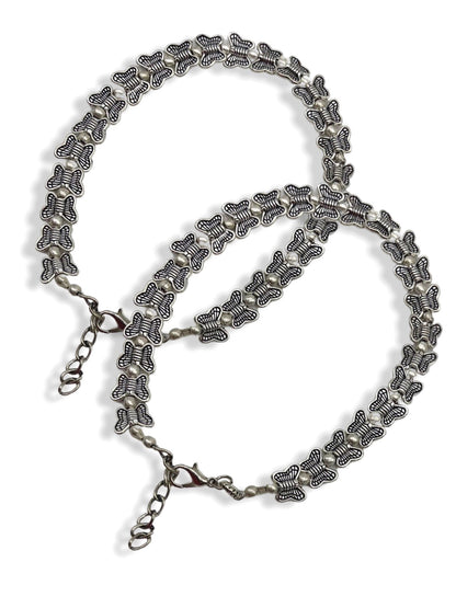 Oxidized Silver Butterfly Anklet Adjustable Boho Payal for Women Stylish Jewelry set