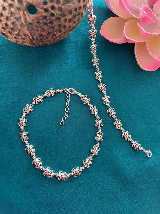 Oxidized Silver Turtle Anklet Adjustable Chain Boho Payal Women Stylish Jewelry set