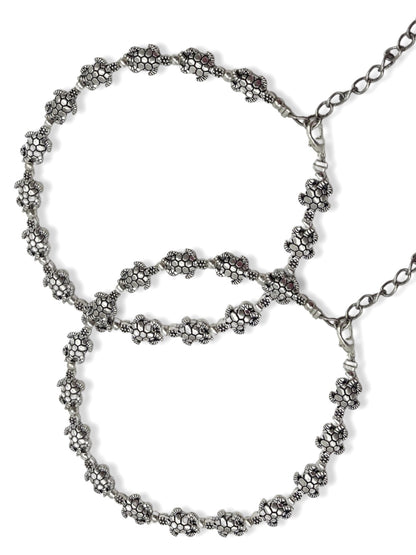 Oxidized Silver Turtle Anklet Adjustable Chain Boho Payal Women Stylish Jewelry set