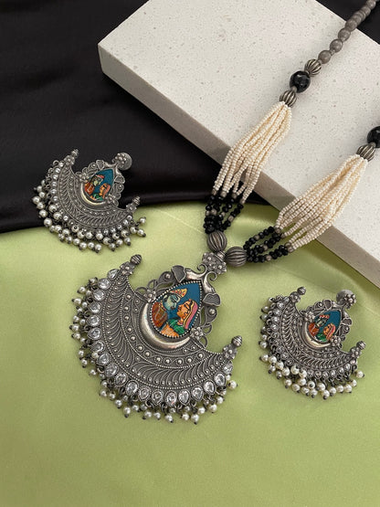 Silver Necklace Set Radha Krishna Design