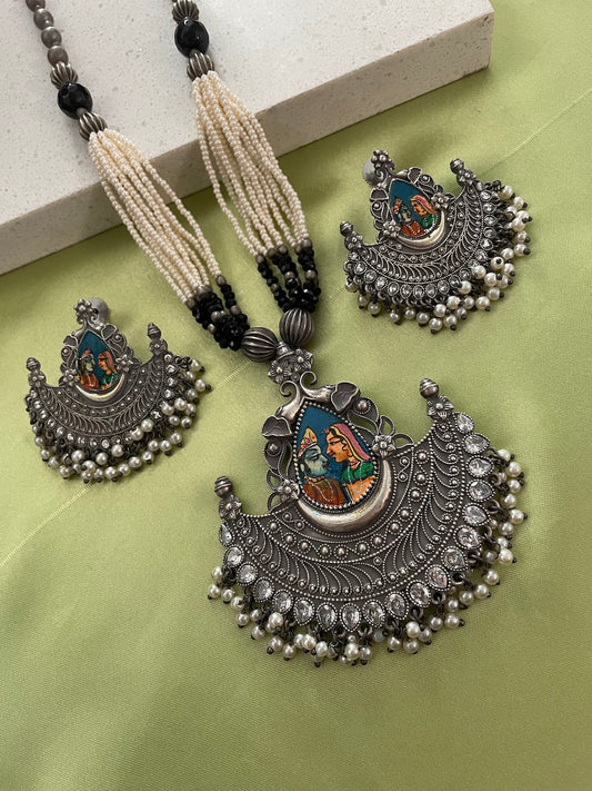 Silver Necklace Set Radha Krishna Design