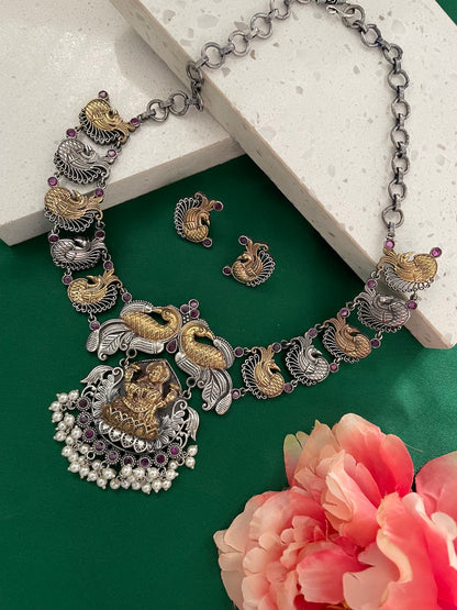 Silver Necklace Set Lakshmi/Peacock