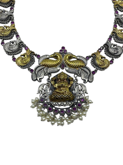 Silver Necklace Set Lakshmi/Peacock