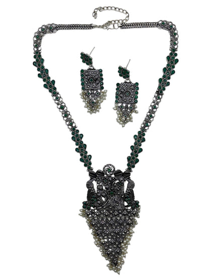 Silver Necklace Set Peacock Pearl Design