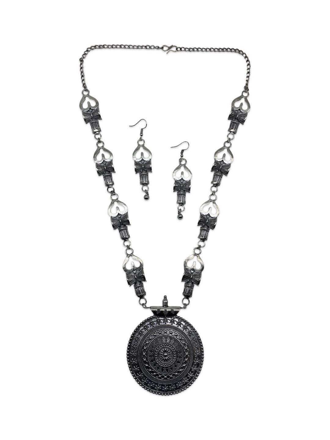 Silver Necklace Set Om & Damru Design