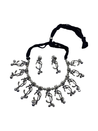 Silver Choker Necklace Set Trishul & Om