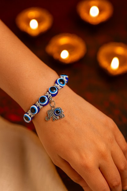 Elephant & Blue Evil Eye Bracelet