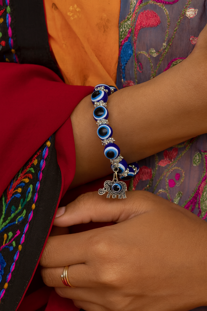 Elephant & Blue Evil Eye Bracelet