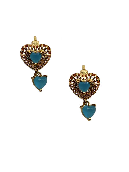 Gold-Plated CZ Black/Aqua/Blue/Red/White/Pink/Peach Stone Heart AD Earrings | Party Wear Jewelry for Women