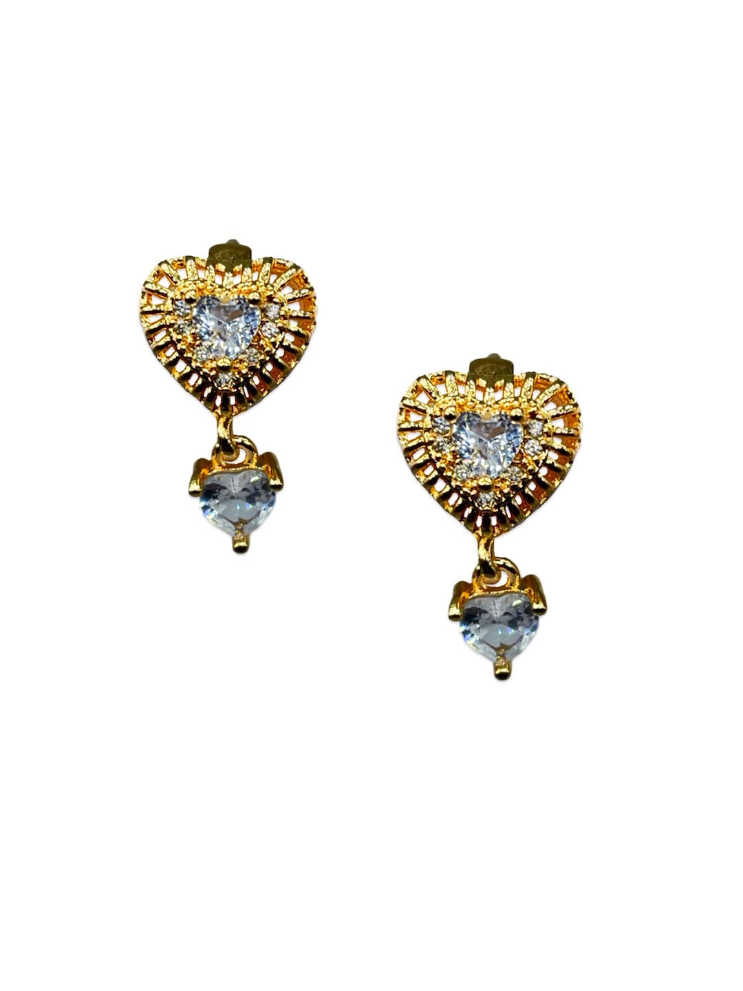 Gold-Plated CZ Black/Aqua/Blue/Red/White/Pink/Peach Stone Heart AD Earrings | Party Wear Jewelry for Women