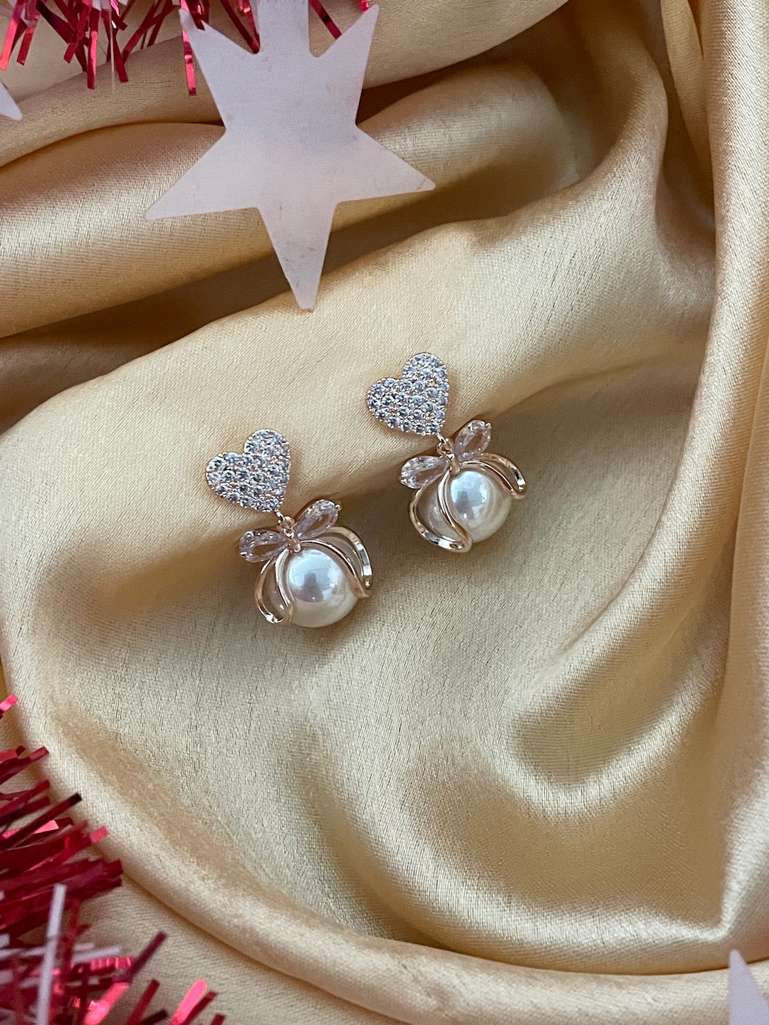 Gold / Silver-Plated Pearl CZ Heart Drop Earrings | Party Wear Jewelry for Women