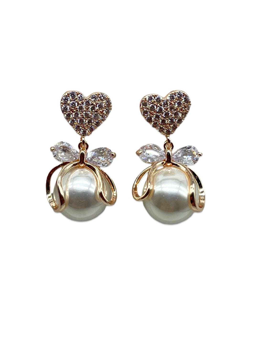 Gold / Silver-Plated Pearl CZ Heart Drop Earrings | Party Wear Jewelry for Women