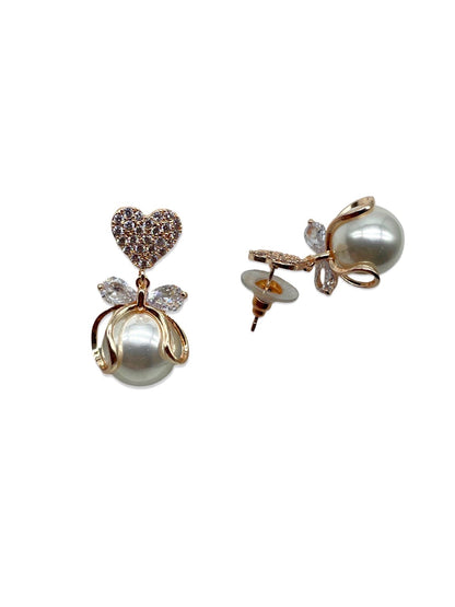 Gold / Silver-Plated Pearl CZ Heart Drop Earrings | Party Wear Jewelry for Women