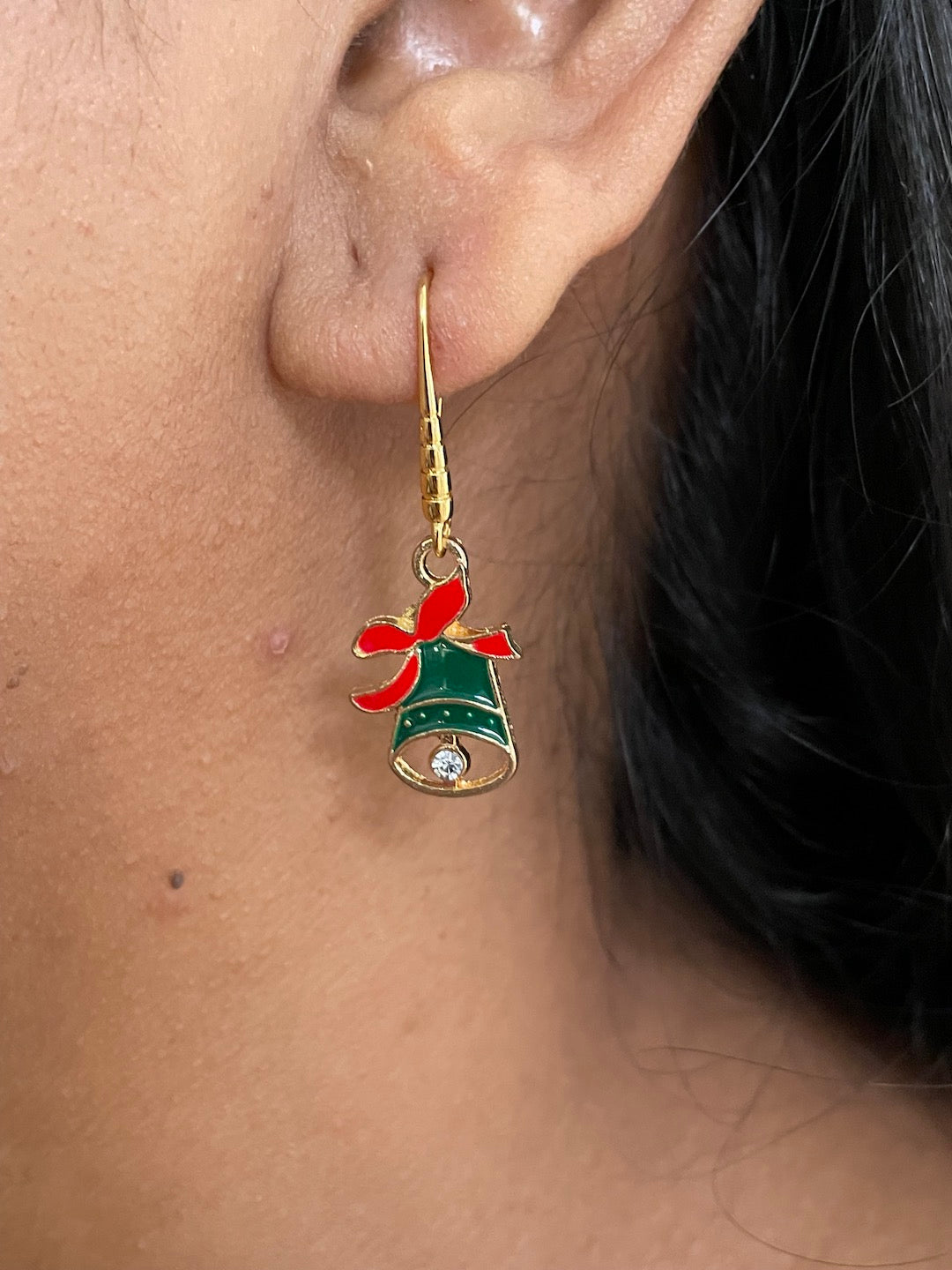 Christmas Green Bell Charm Earrings