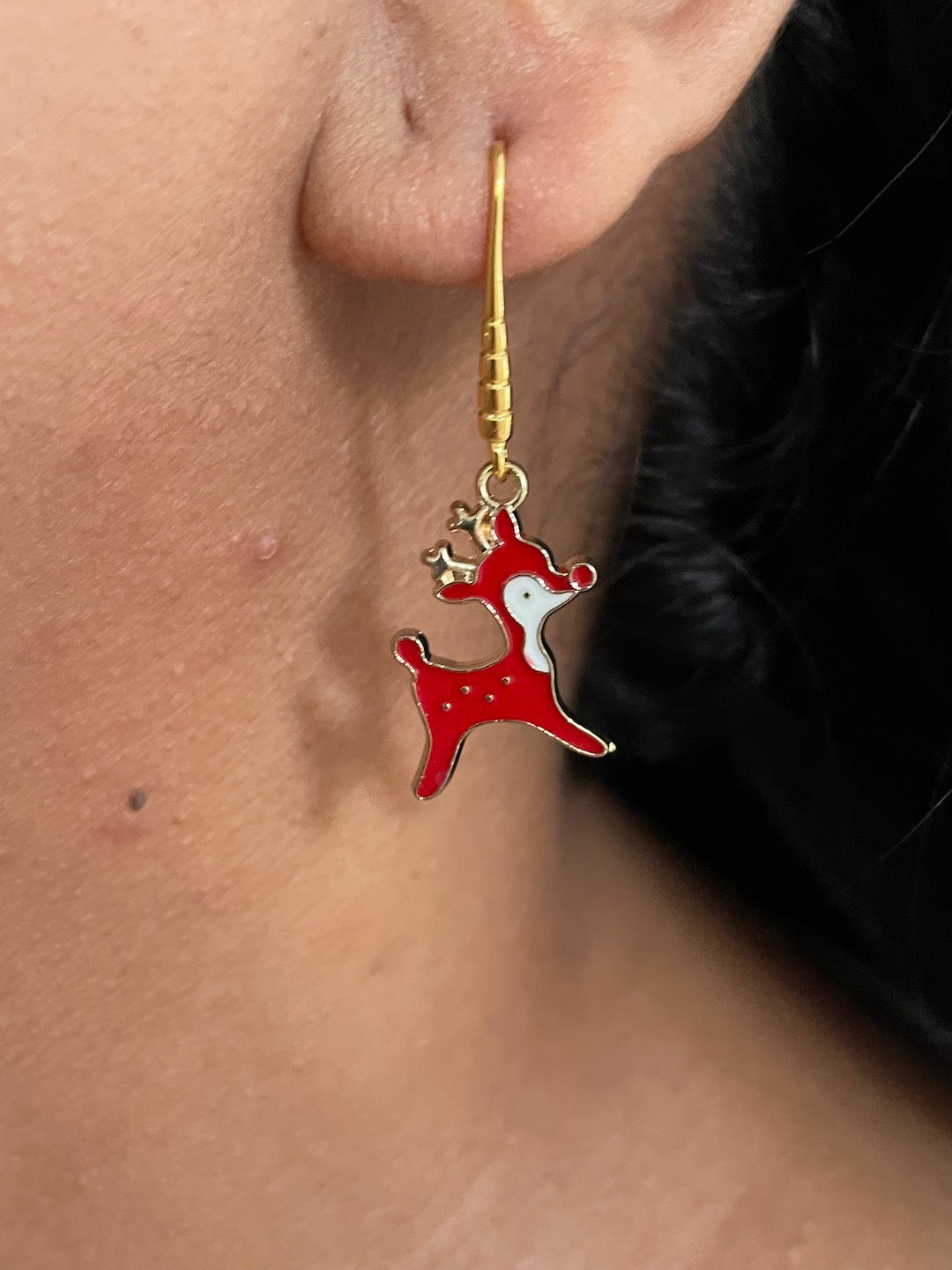 Christmas Red Reindeer Charm Earrings