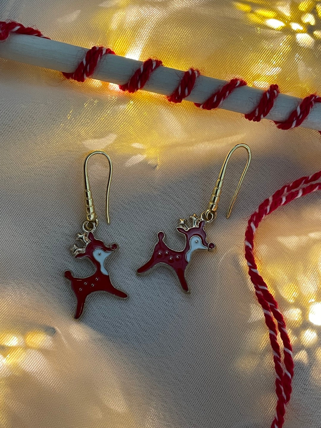 Christmas Red Reindeer Charm Earrings