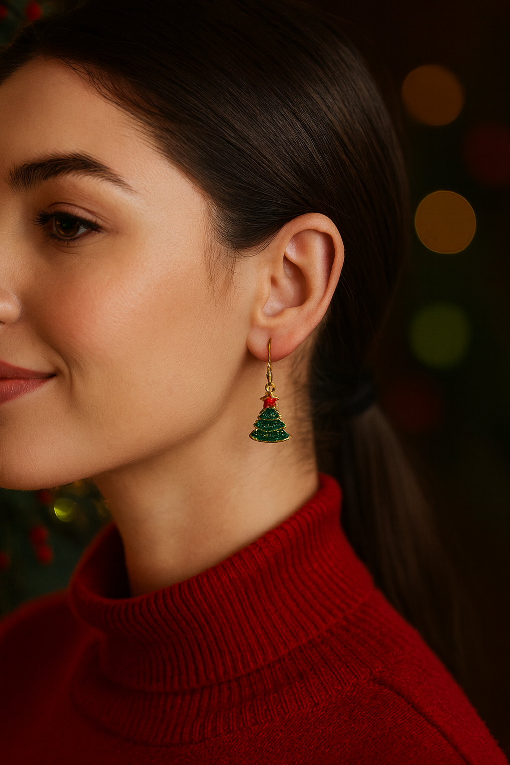 Green Christmas Tree Charm Earrings