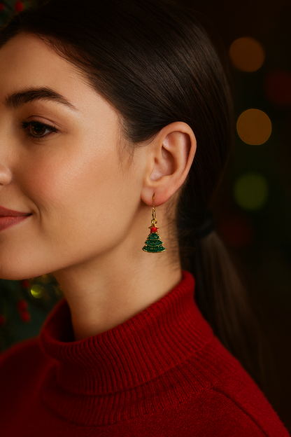 Green Christmas Tree Charm Earrings