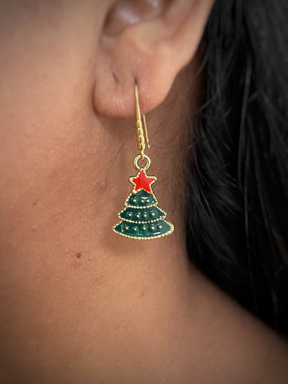 Green Christmas Tree Charm Earrings