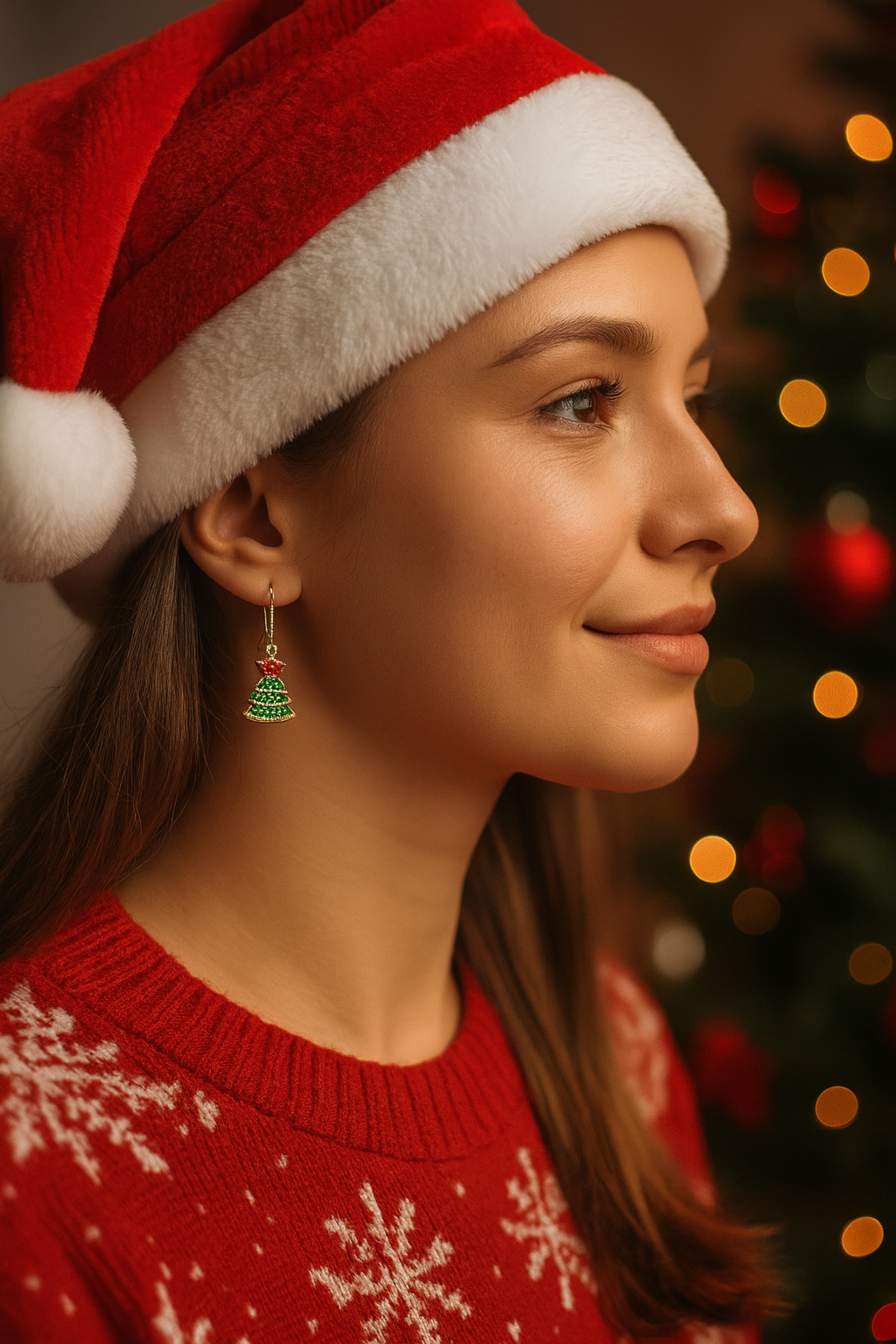 Green Christmas Tree Charm Earrings