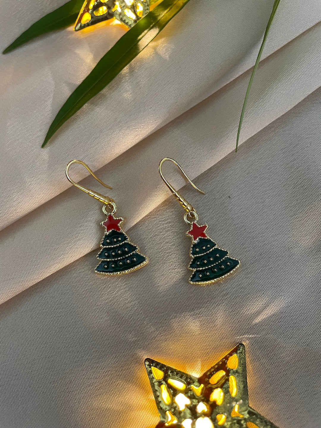 Green Christmas Tree Charm Earrings