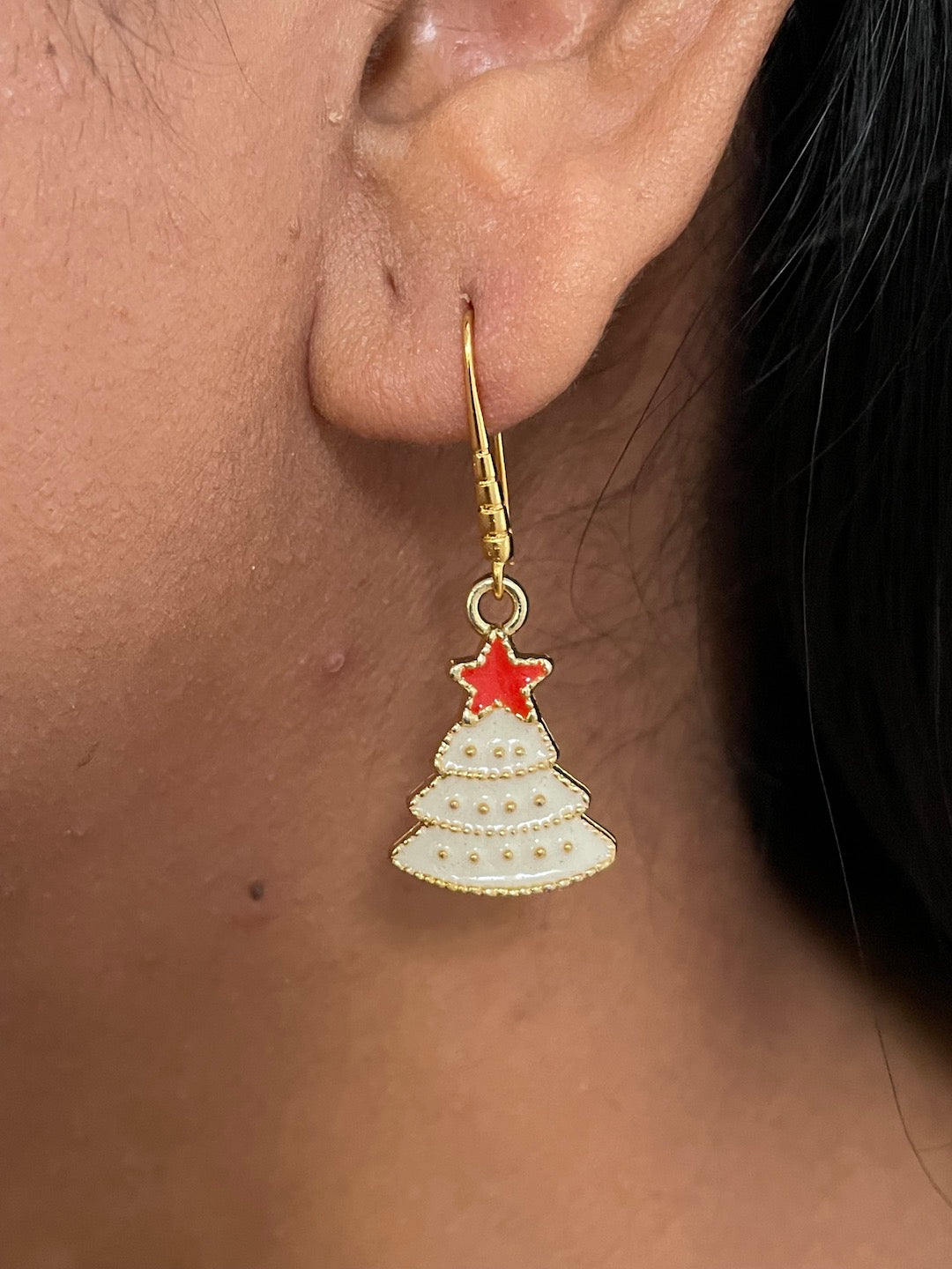 White Christmas Tree Charm Earrings